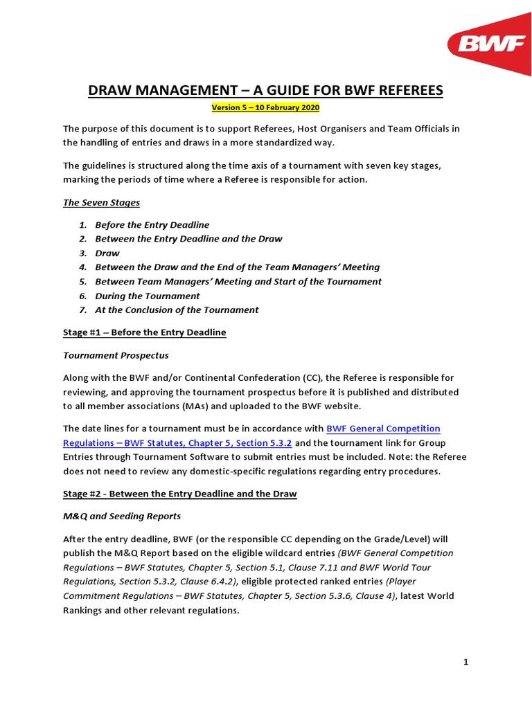 Draw Management Document For BWF Referees - Version 5