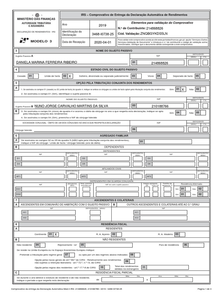 Declaração de IRS de 2019 com opção pela tributação individual | PDF ...