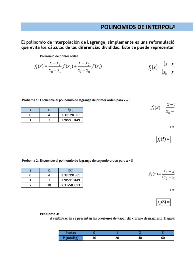 Ejercicios de Interpolación de Lagrange | PDF | Análisis matemático ...