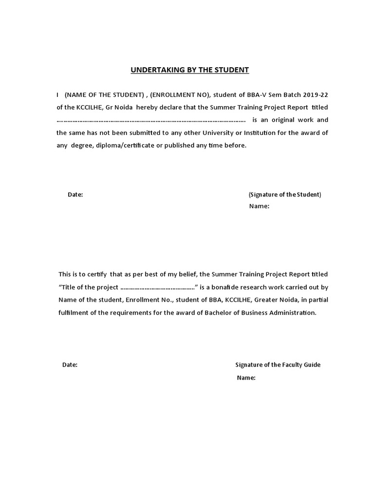 Undertaking by The Student - Format | PDF