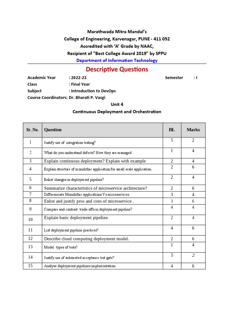 Continuous Deployment and Orchestration Descriptive Questions for