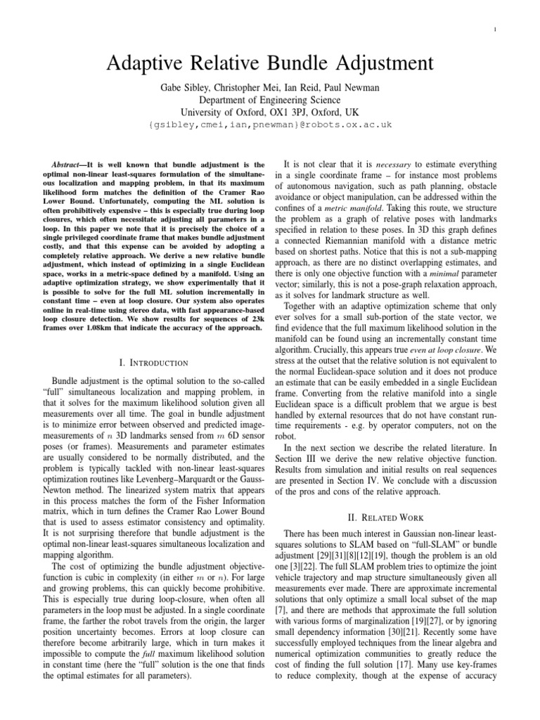 Adaptive Relative Bundle Adjustment PDF Mathematical Optimization