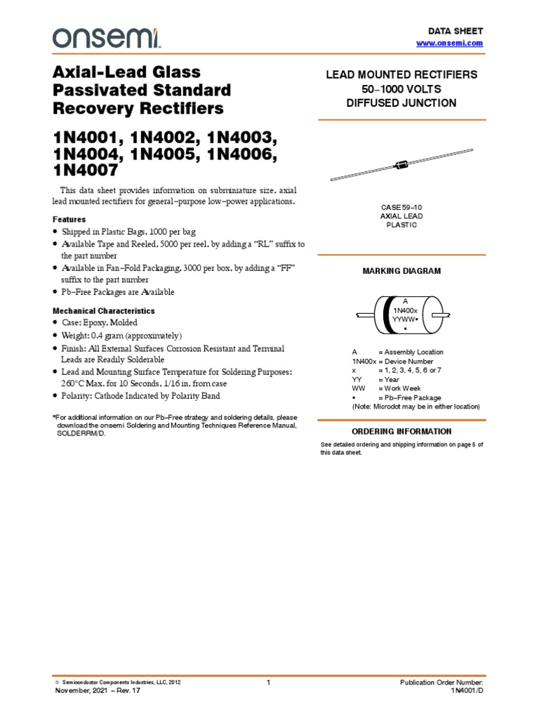 Axial-Lead Glass Passivated Standard Recovery Rectifiers 1N4001, 1N4002 ...