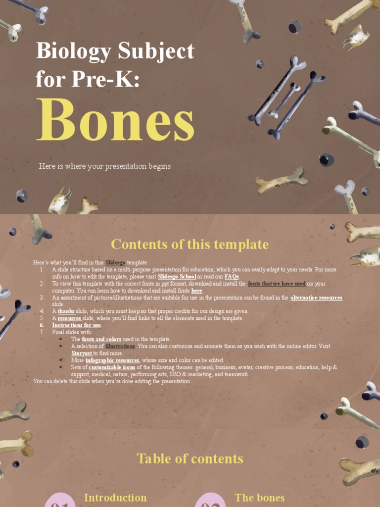 Biology Subject For PreK Bones by Slidesgo PDF Solar