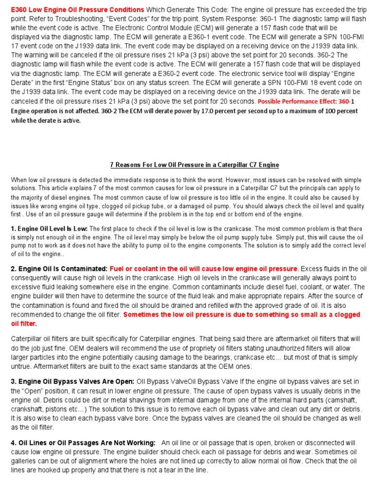 Causes of Low Oil Pressure in Diesel Engines | PDF | Internal ...