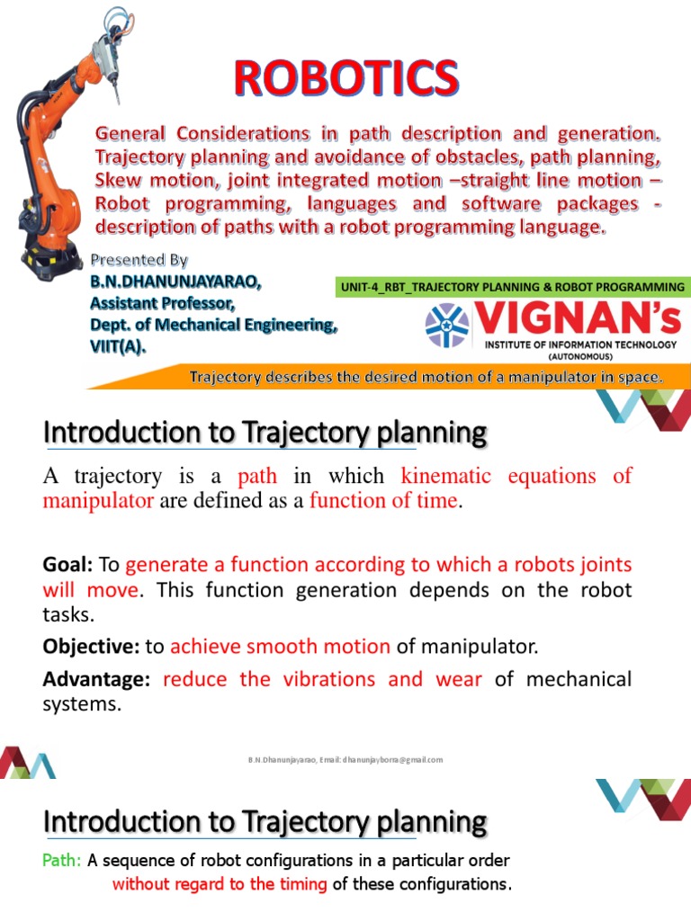 Unit 4 Trajectory Path Planning And Programming Pdf Computer