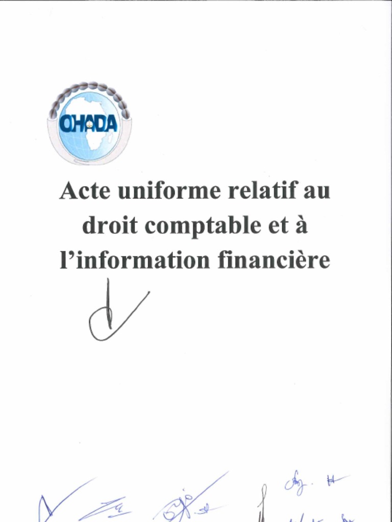 Ohada - Acte Uniforme Du 26 Janvier 2017 Relatif Au Droit Comptable Et ...