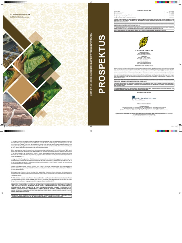 Buku Prospektus Final PT Indonesian Tobacco TBK 2019 1 | PDF