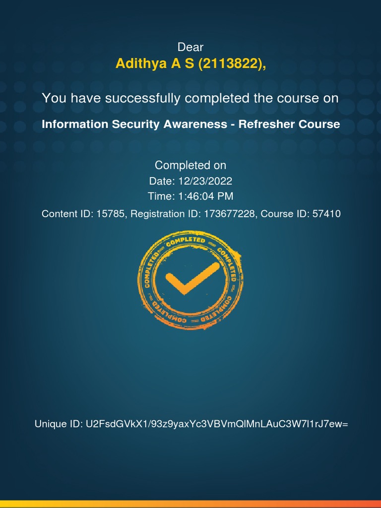 Certificate of Completion: Info Security Course | PDF