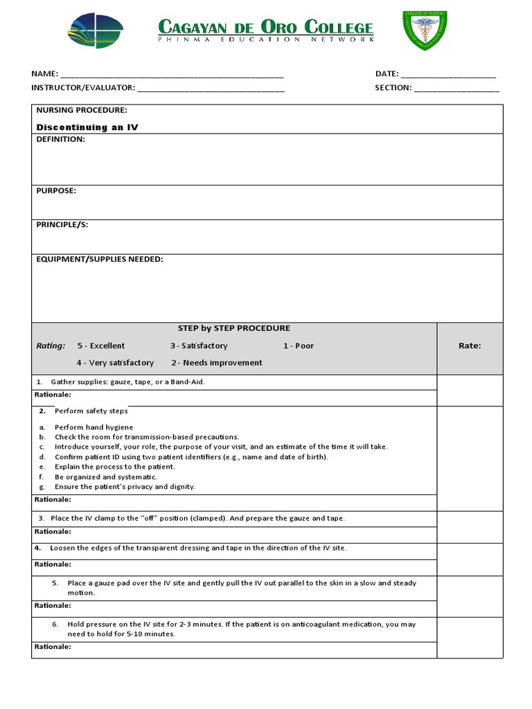 IV Discontinuation Procedure Guide | PDF | Patient | Medicine