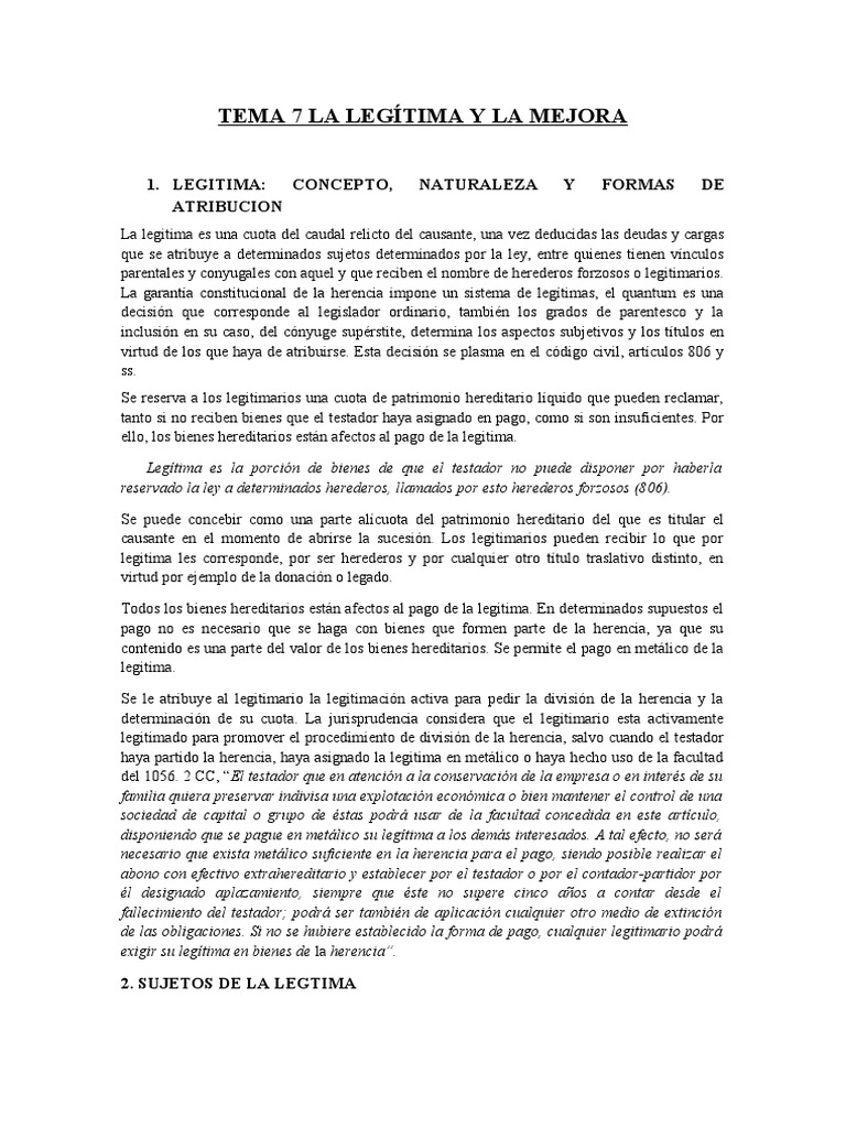 Legítima y Mejora en Herencias | PDF | Herencia | Voluntad y testamento