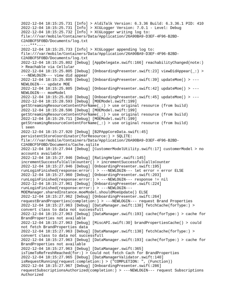 Application Logging Debug Logs Capturing Startup Process and Data Requests of Mobile App PDF