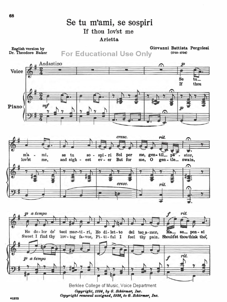 Se Tu M Ami In E Minor Pdf