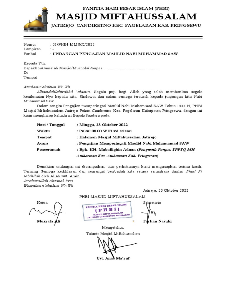 UNDANGAN PENGAJIAN Miftahussalam | PDF