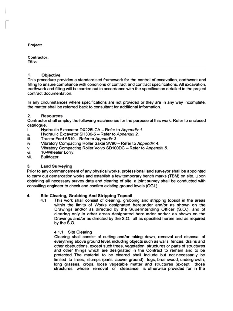Earthwork Method Statement Overview | PDF