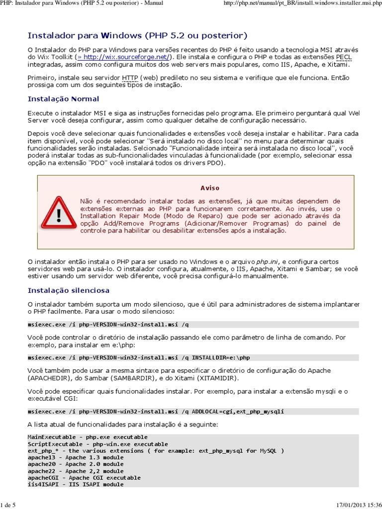 Instalador PHP para Windows: Guia Completo | PDF | Serviços de ...
