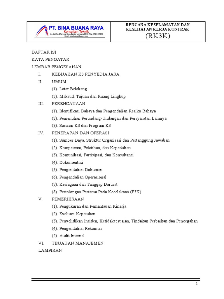 Rencana Keselamatan Kerja RK3K | PDF