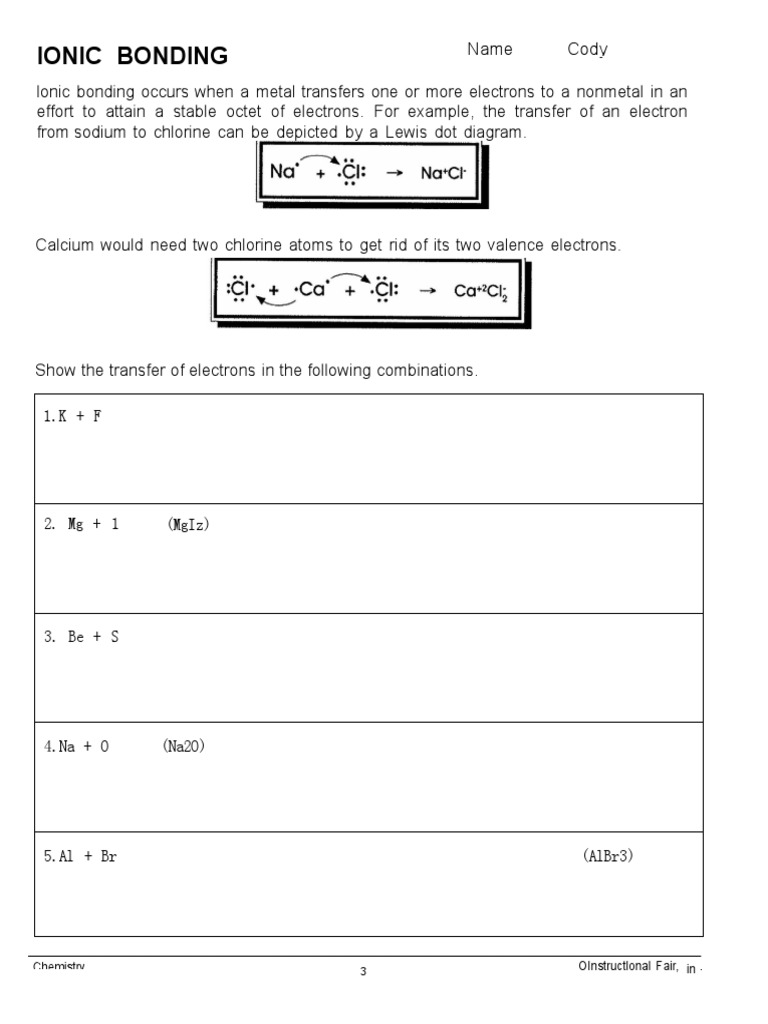 IonicCovalent Worksheet PDF Chemical Bond Chemical Compounds