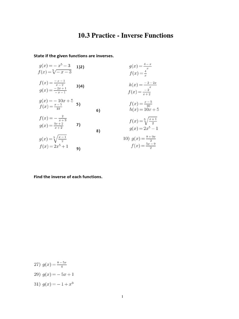 Inverse Functions Practice | PDF