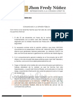 Comunicado A La Opinión Pública - Jhon Fredy Núñez