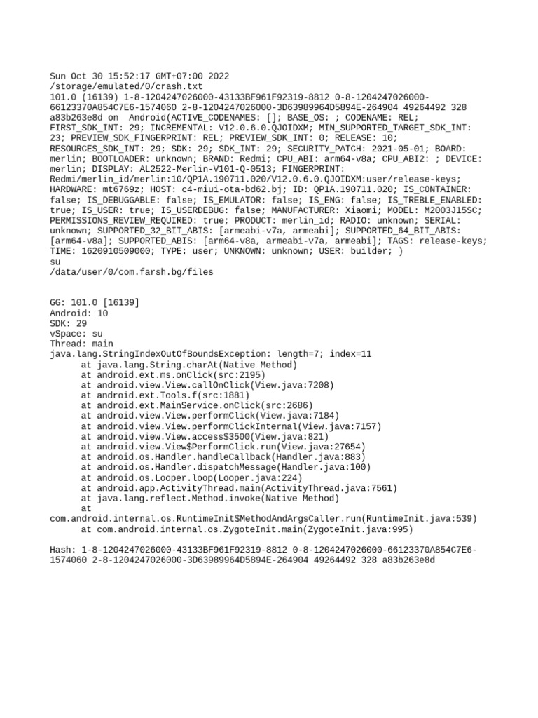 Crash pdf android operating system java programming language 