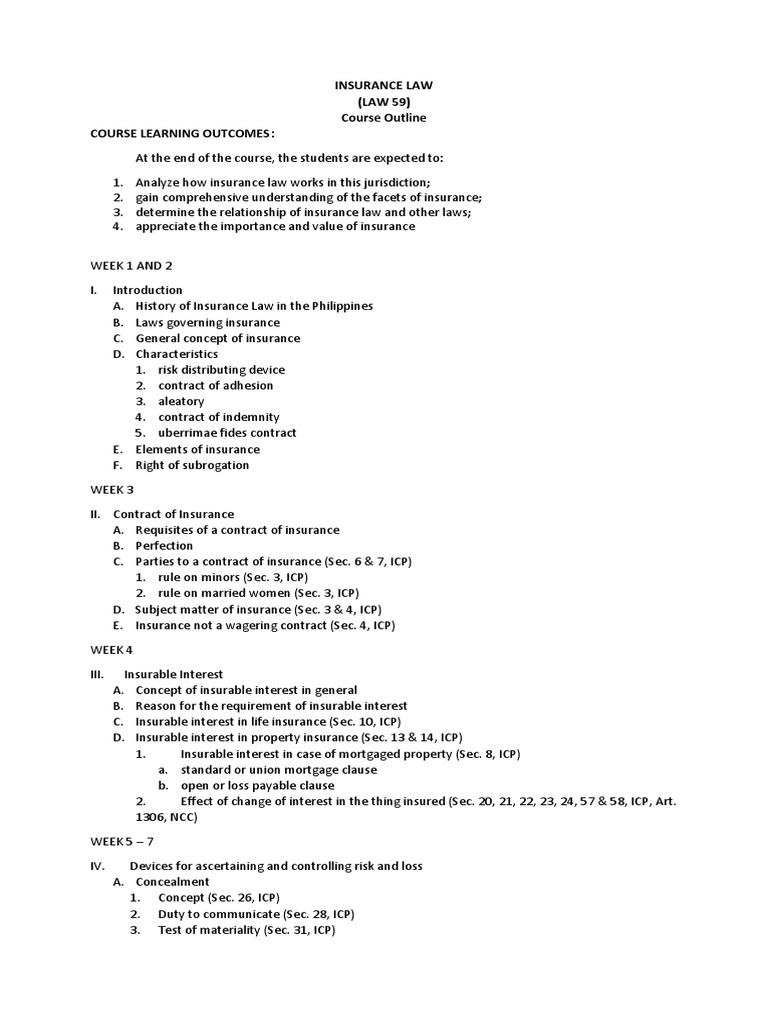 Insurance Course Outline Bandola Download Free PDF Insurance