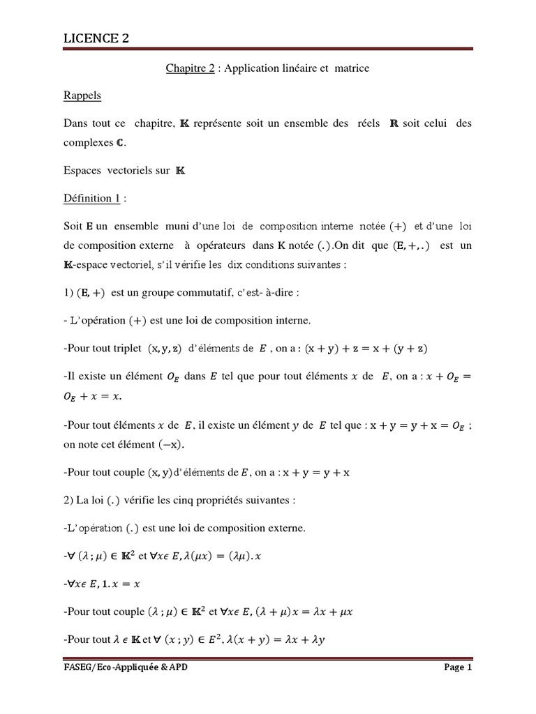 Applications linéaires et matrices | PDF | Espace vectoriel | Base ...