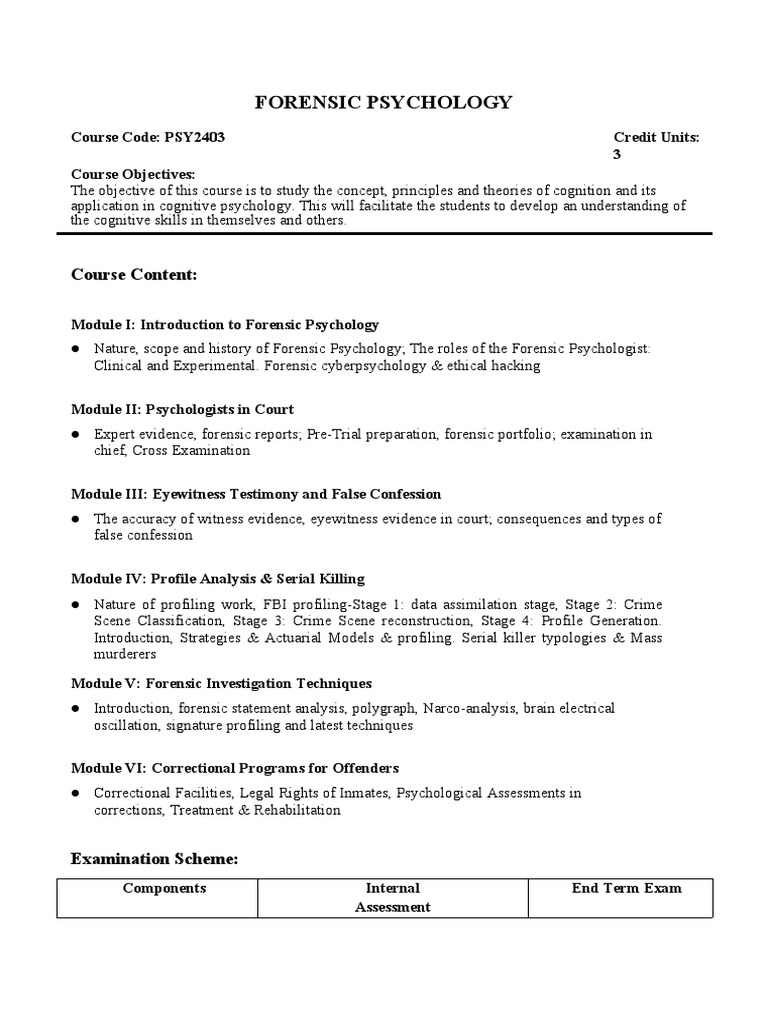 Forensic psychology syllabus pdf forensic science psychology