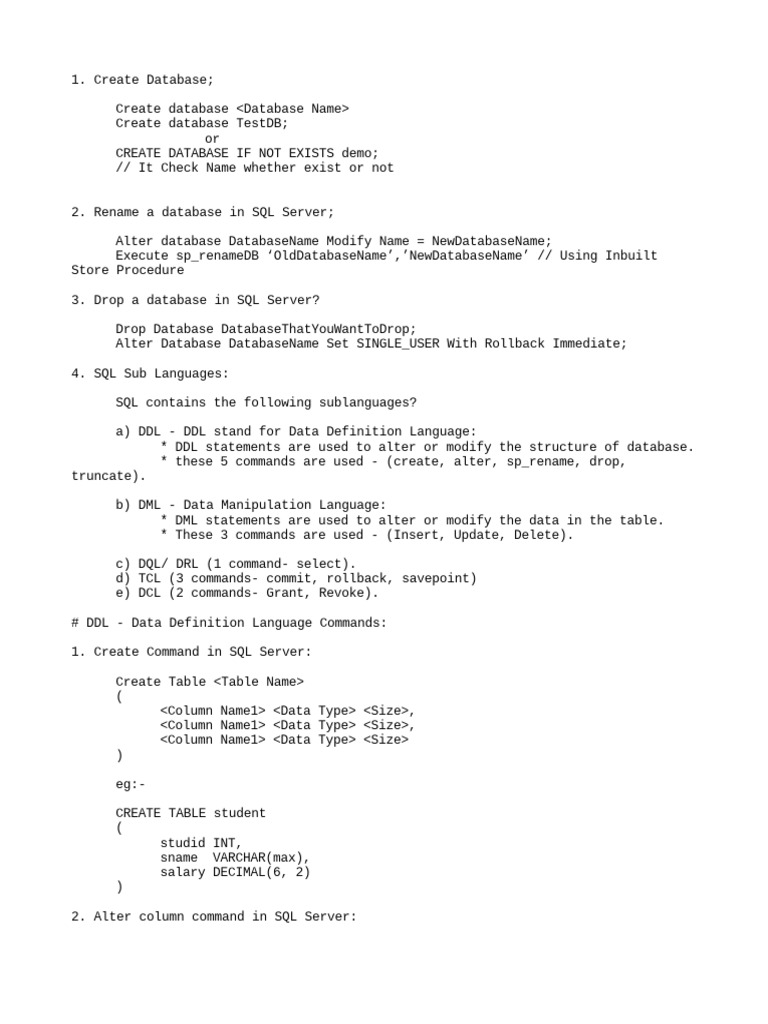 A Comprehensive Guide to Data Definition Language (DDL) Commands and ...
