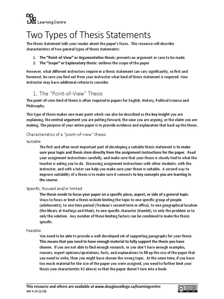 WR 4.20 Two Types of Thesis Statements | PDF | Thesis | Science