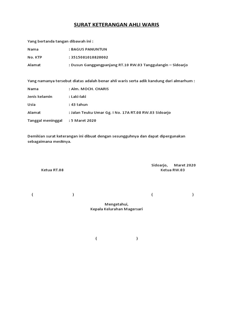Surat Keterangan Ahli Waris Pdf