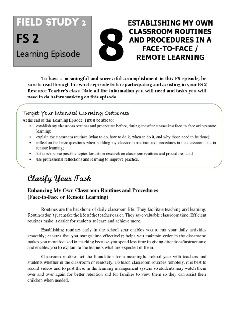 Establishing Classroom Routines in FS2 | PDF | Classroom | Teaching Method