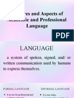 Features of Academic and Professional Language