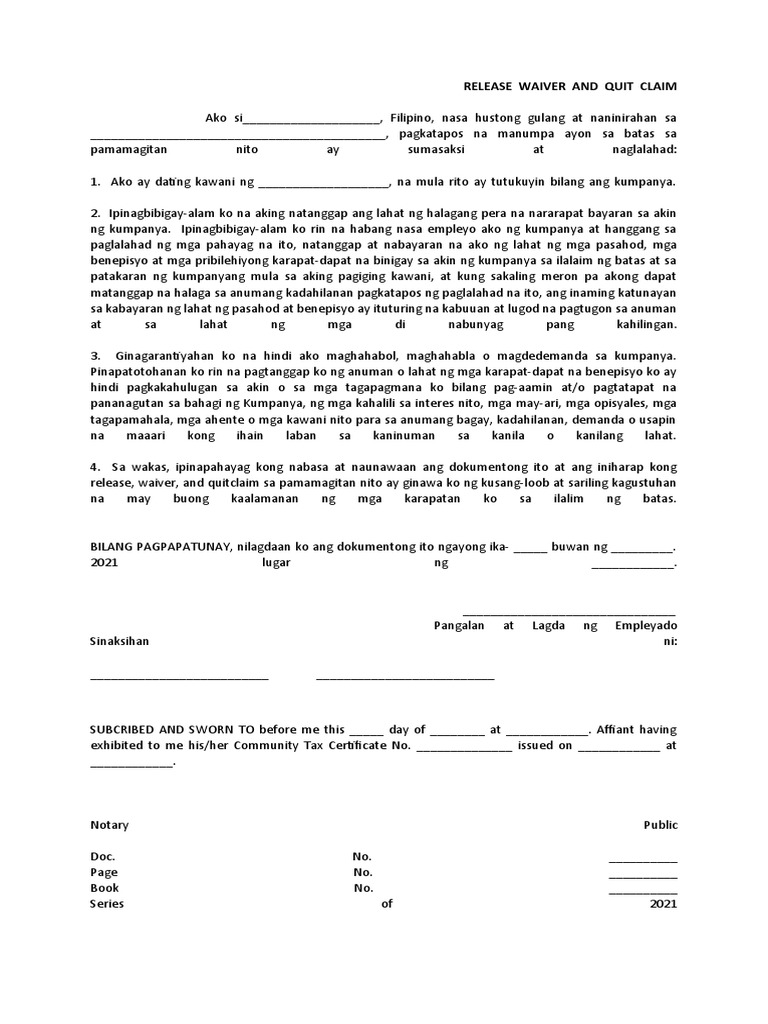 Release Waiver and Quit Claim PDF