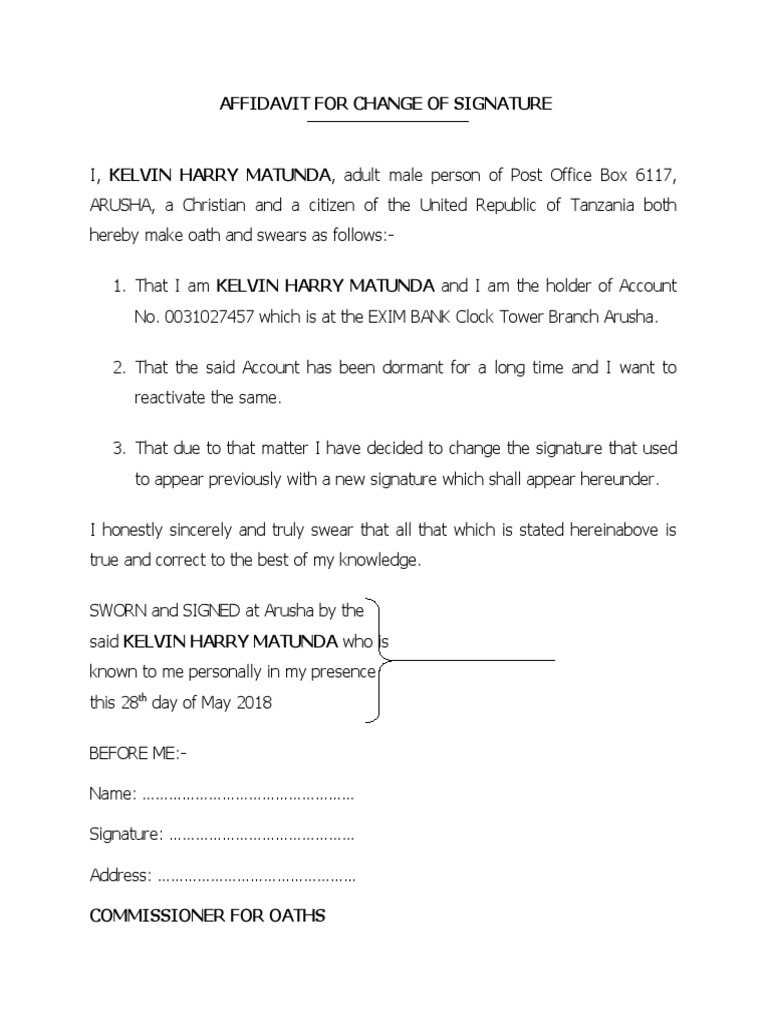 Change Of Signature Form