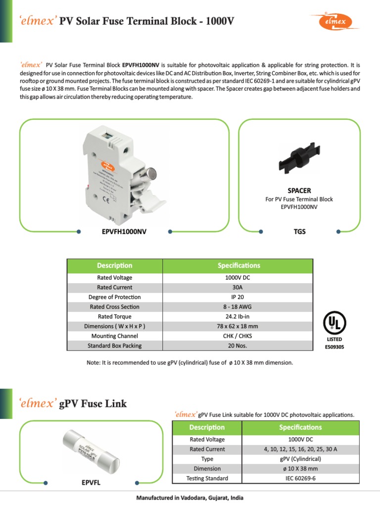 Fuse Terminal Block - 1000V | PDF | Fuse (Electrical) | Photovoltaics