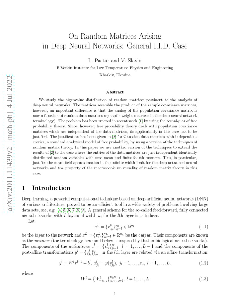Deep Neural Networks IID | PDF | Matrix (Mathematics) | Deep Learning