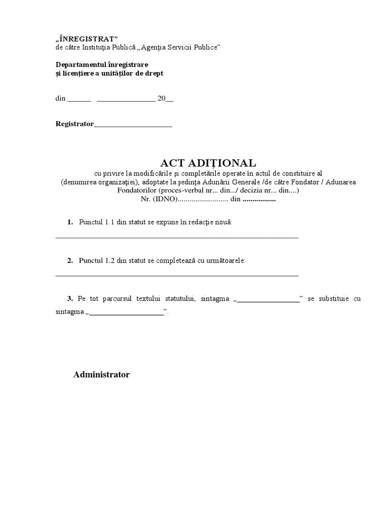 Model Act Aditional Privind Modificarea Actul de Constituire 0 | PDF