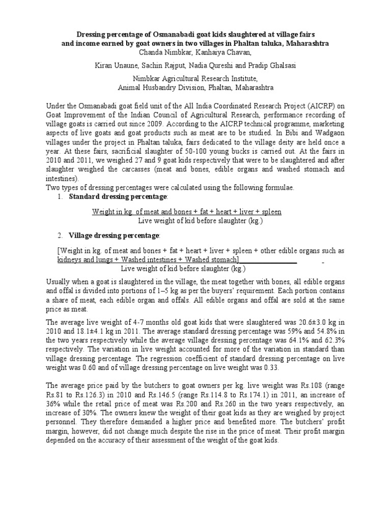 NARI Abstract Dressing Percentage PDF Meat Animal Slaughter