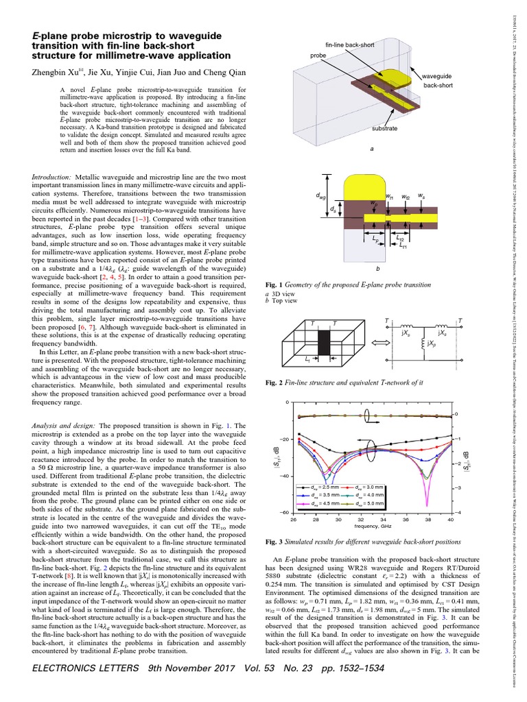 Electronics Letters 2017 Xu E‐plane probe microstrip to waveguide