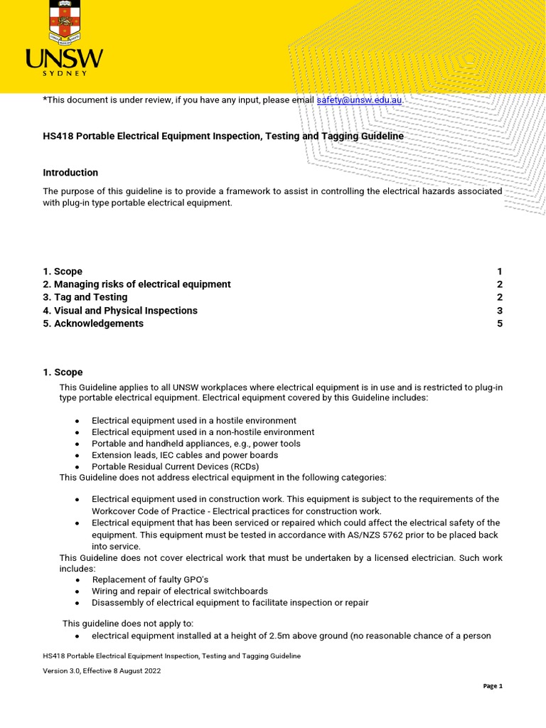 HS418 Portable Electrical Equipment Inspection Testing and Tagging Guideline PDF Electrical