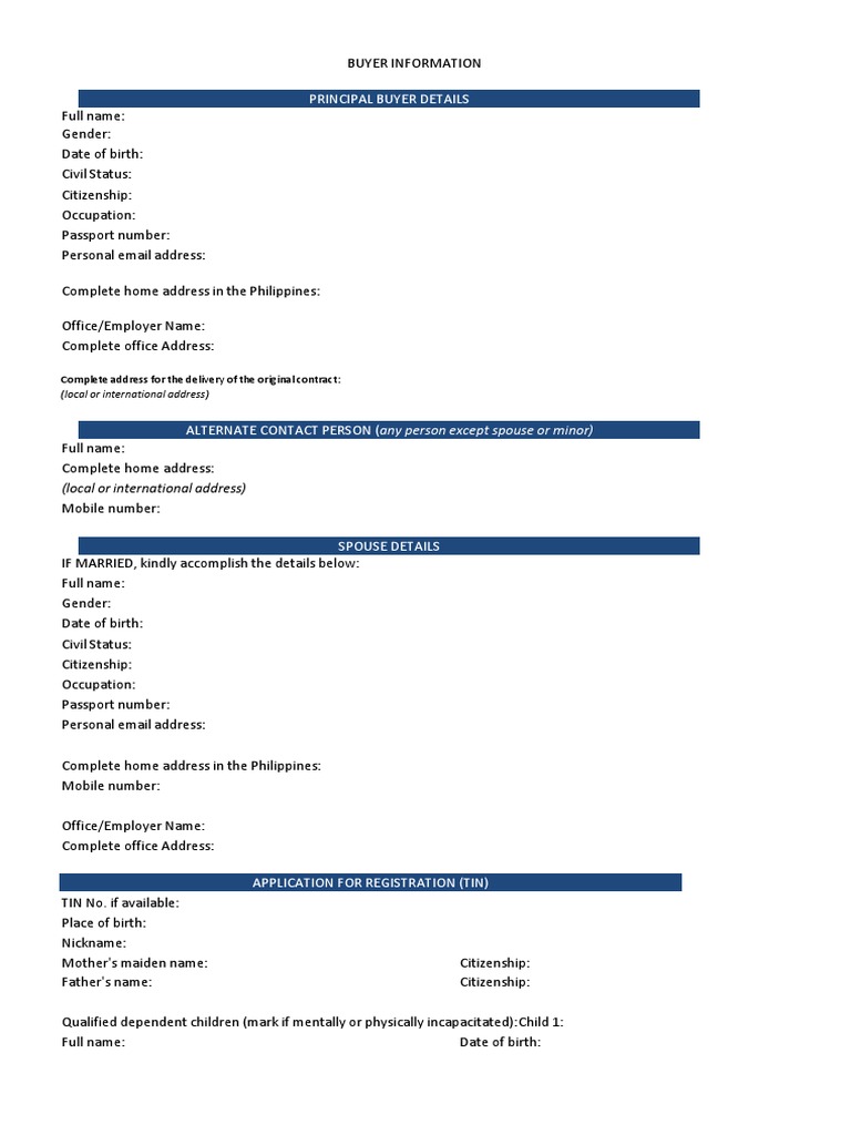 SMDC Buyer Information Form | PDF