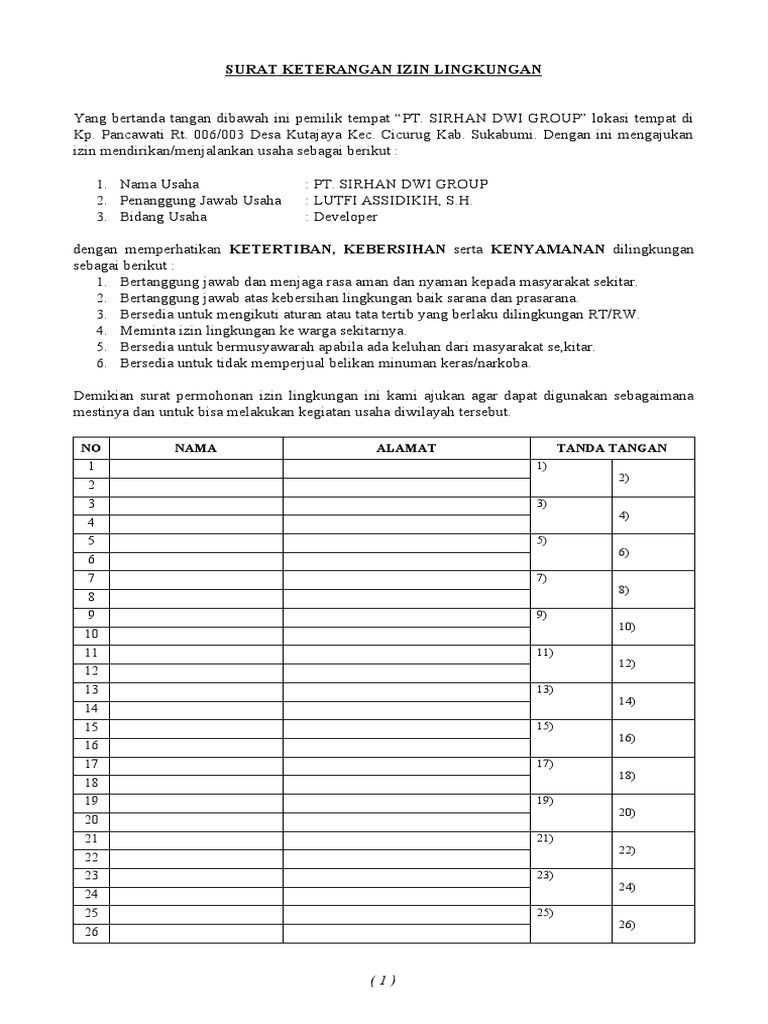 Surat Keterangan Izin Lingkungan | PDF