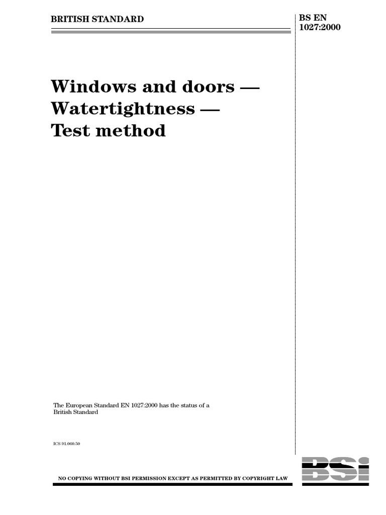 Water Tightness Test methodBS EN 1027 PDF Intellectual Works