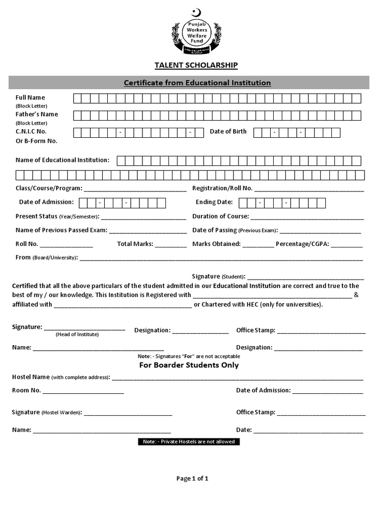 PWWF-TS-Certificate From Educational Institution | PDF
