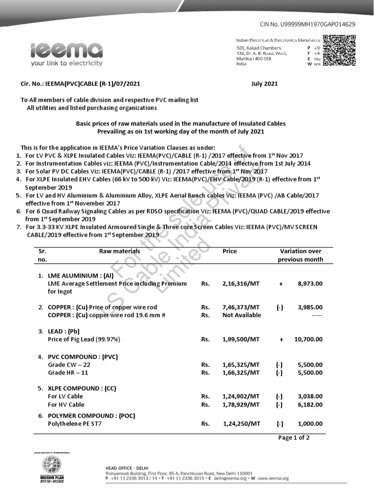 IEEMA Circular for July 2021 PDF Building Materials Materials