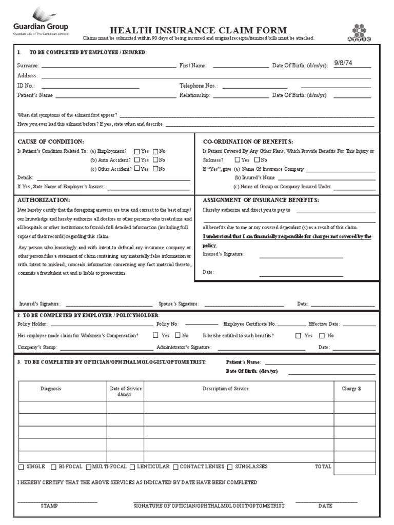 GLOC Health Claim Form Fillable Form New PDF Insurance Dentist