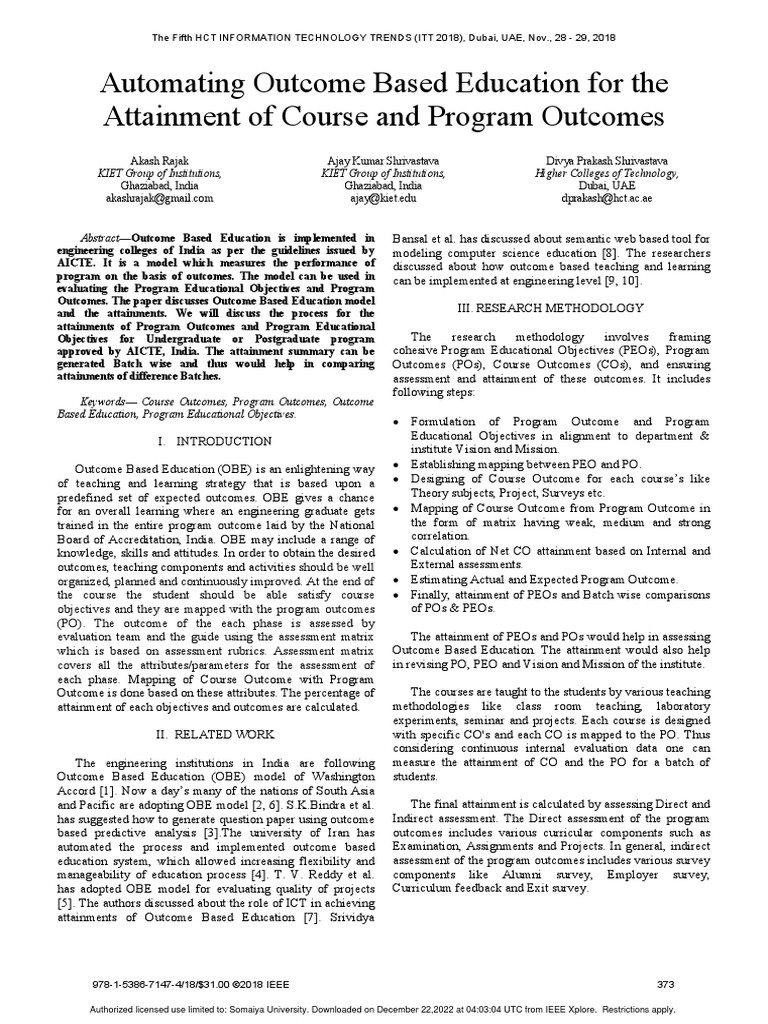 Automating Outcome Based Education For The Attainment of Course and ...