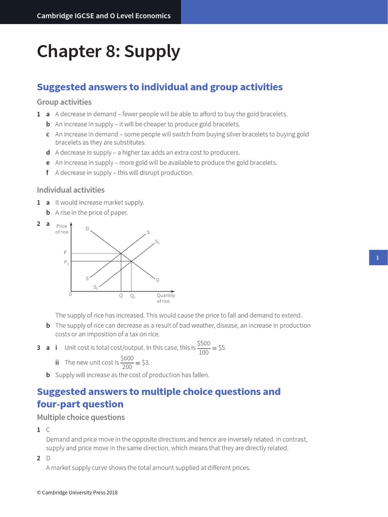 IGCSE Economics Self Assessment Chapter 8 Answers 2nd Ed | PDF | Supply (Economics) | Prices