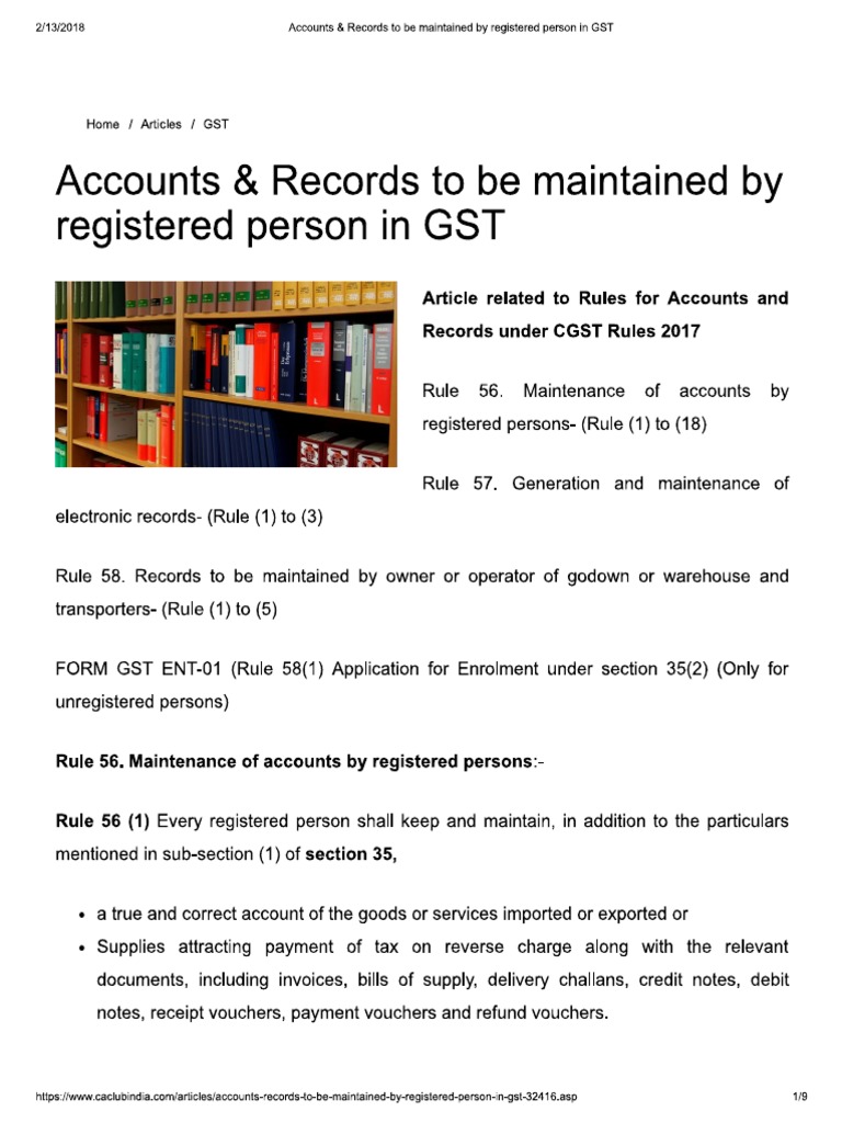 Accounts & Records To Be Maintained by Registered Person in GST PDF